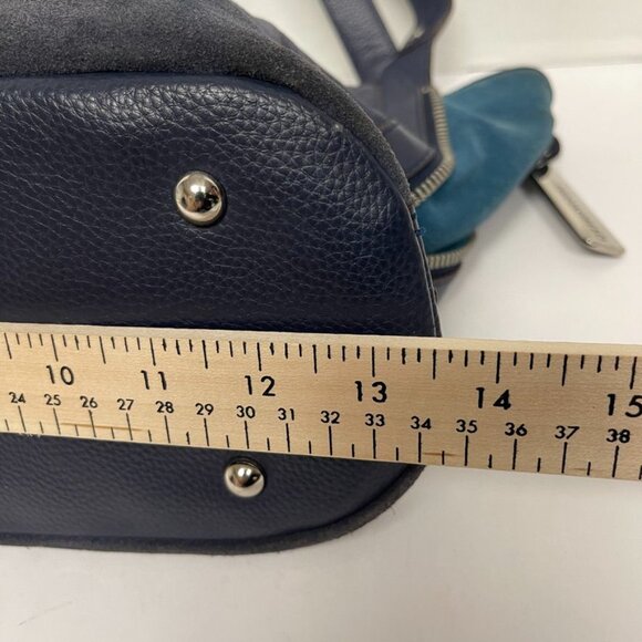 TIGNANELLO  Navy/Emerald  Green Suede Leather Shoulder Bag With Expandable Sides - Picture 11 of 13